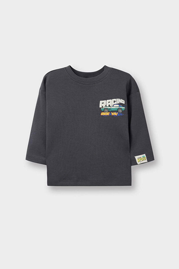 100% Cotton Oversize Wide Fit Crew Neck Printed Long Sleeve T-Shirt Baby Boy G6136A526Sp