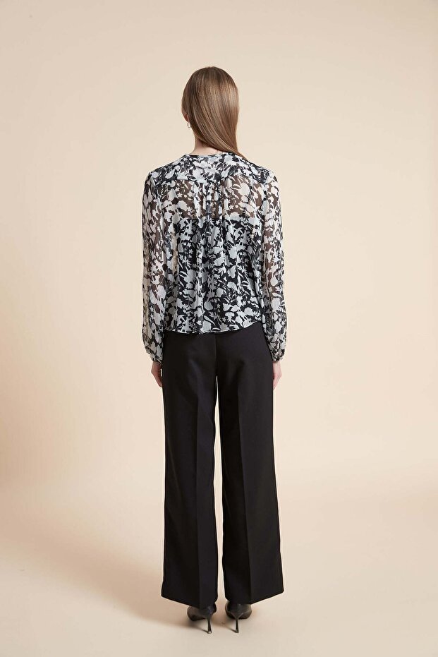 بلوزة طويلة سادة منقوشة بخصر - 8