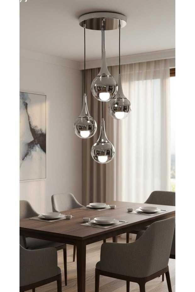 Globe Black & Silver QUAD Plafonyer Krom Cam Avize - 2