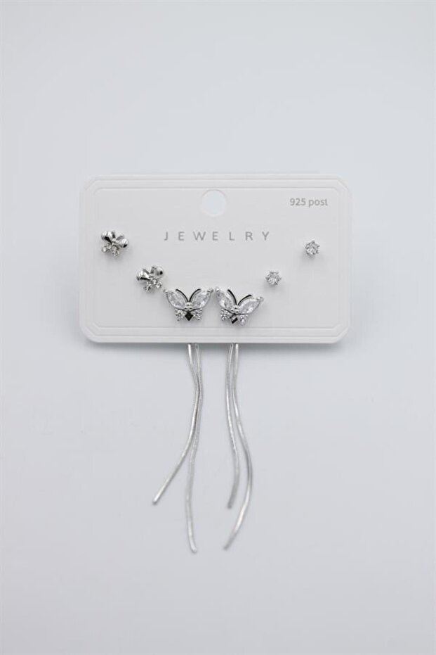 مجموعة متعددة من الأقراط - فضية - 1