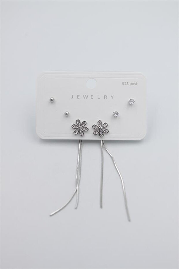 مجموعة متعددة من الأقراط - فضية - 1