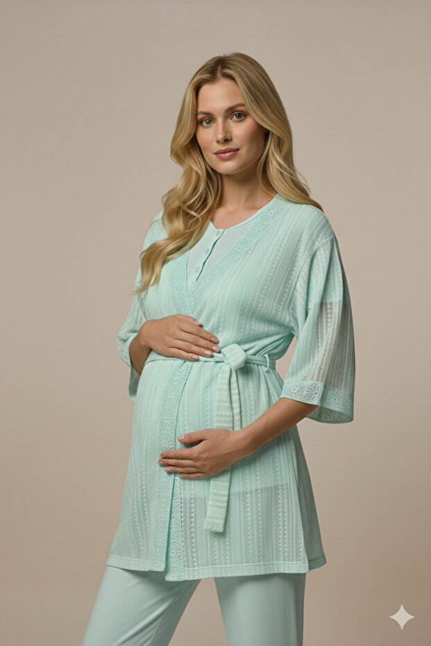 New Season Turquoise Jacquard Summer Special Design 100% Cotton Maternity Pajama Set