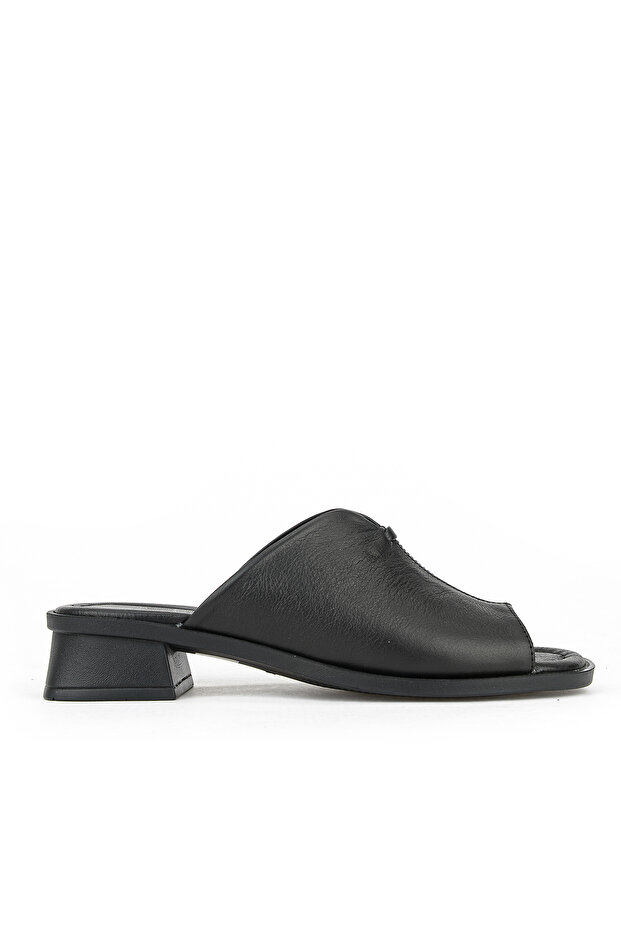 , Women's Genuine Leather Heeled Slippers 1611020Z6189 Black