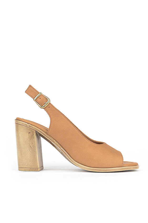 , Women's Genuine Leather Heeled Sandals 1611020Z1716 Tan