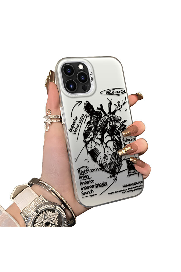 iPhone 14 Pro Compatible Silicone Edge Hard Back Anti-Fall Case Creative Patterned - 1