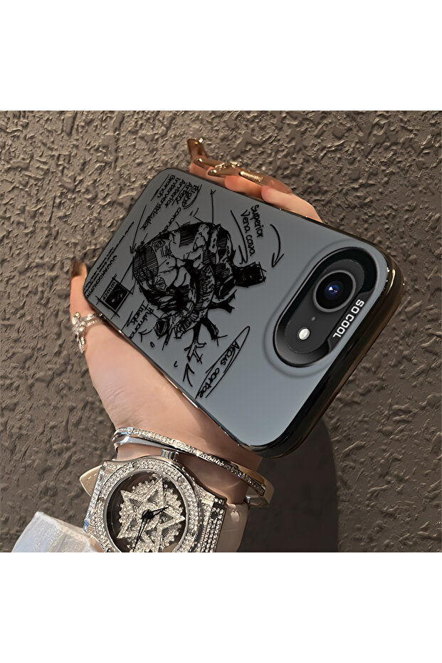 iPhone 16E Compatible Silicone Edge Hard Back Anti-Fall Case Creative Patterned - 3