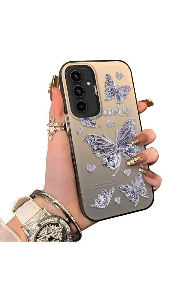 Samsung Galaxy A54 Compatible Silicone Edge Hard Back Anti-Fall Butterfly Pattern Case
