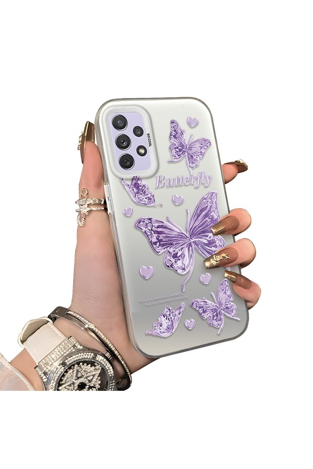 Samsung Galaxy A72 Compatible Silicone Edge Hard Back Anti-Fall Butterfly Pattern Case