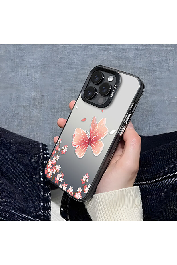 iPhone 14 Pro Max Compatible Silicone Edge Hard Back Anti-Fall Butterfly Pattern Case - 6