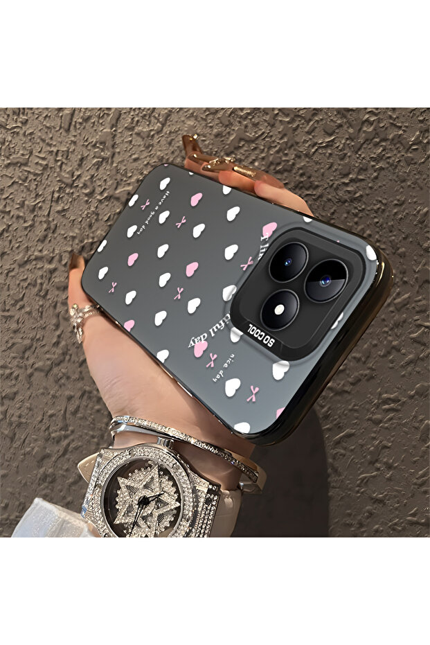 Realme Note 50 Compatible Silicone Edge Hard Back Anti-Fall Case Heart Patterned - 3