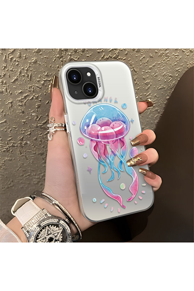 حافظة مضادة للسقوط من السيليكون المتوافقة مع هاتف iPhone 14 Plus/15 Plus، بنمط سمكة إسفنجية - 4