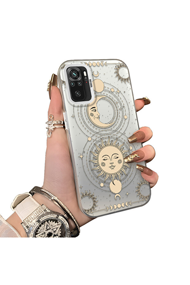 Xiaomi Redmi Note 10 Compatible Silicone Edge Hard Back Anti-Fall Case Moon Patterned - 1