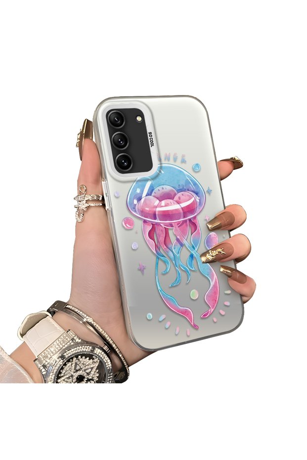 Samsung Galaxy S21 Fe 5g Compatible Silicone Edge Hard Back Anti-Fall Case Sponge Fish Pattern