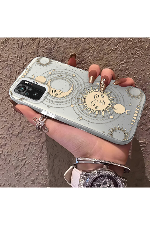 Xiaomi Redmi Note 10 Compatible Silicone Edge Hard Back Anti-Fall Case Moon Patterned - 3