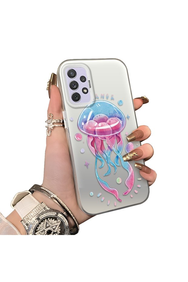 Samsung Galaxy A72 Compatible Silicone Edge Hard Back Anti-Fall Case Sponge Fish Pattern