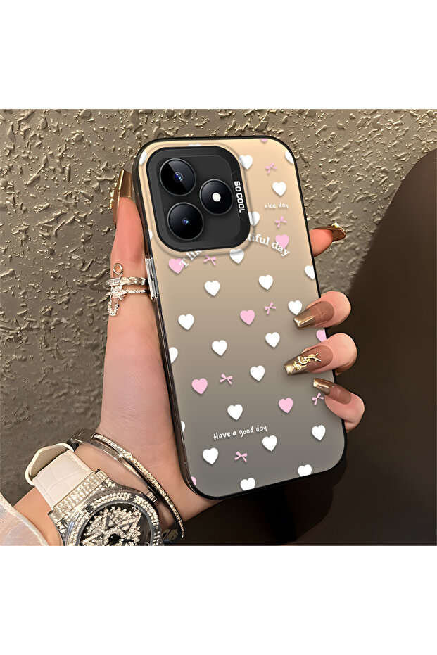 Realme Note 50 Compatible Silicone Edge Hard Back Anti-Fall Case Heart Patterned - 4