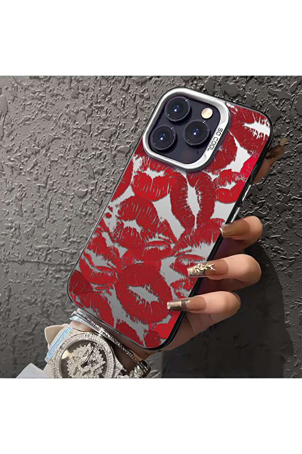 غطاء سيليكون متوافق مع آيفون 16 بحافة صلبة وظهر مضاد للسقوط مع نمط الشفاه - 5