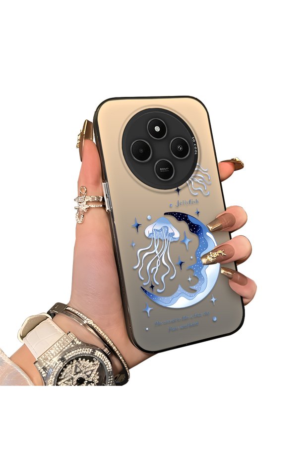 Xiaomi Redmi 14C Compatible Silicone Edge Hard Back Anti-Fall Case Sponge Fish Pattern