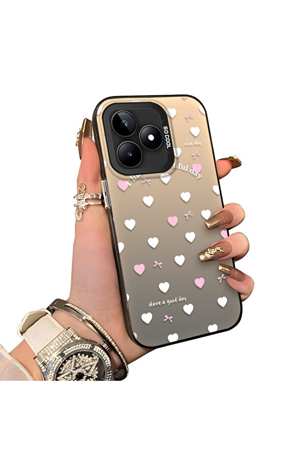 Realme Note 50 Compatible Silicone Edge Hard Back Anti-Fall Case Heart Patterned - 1