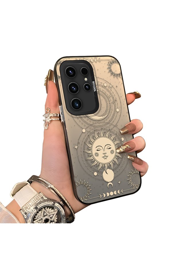 Samsung Galaxy S23 Ultra Compatible Silicone Edge Hard Back Anti-Fall Case Moon Pattern