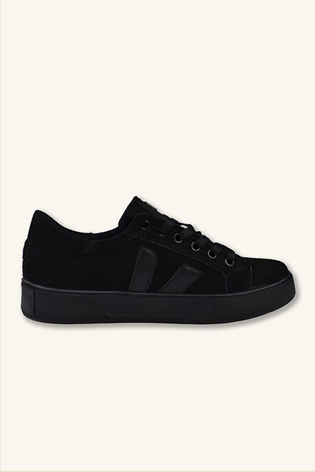Women's Leather Detailed Suede Sneaker - Black