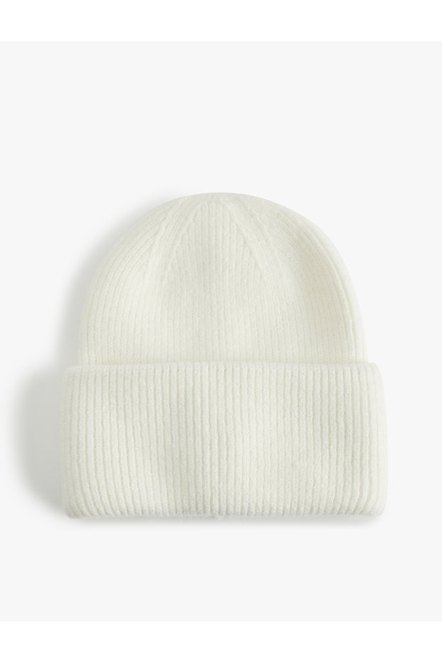 Soft Textured Fold Detailed Basic Knitwear Knitted Beanie