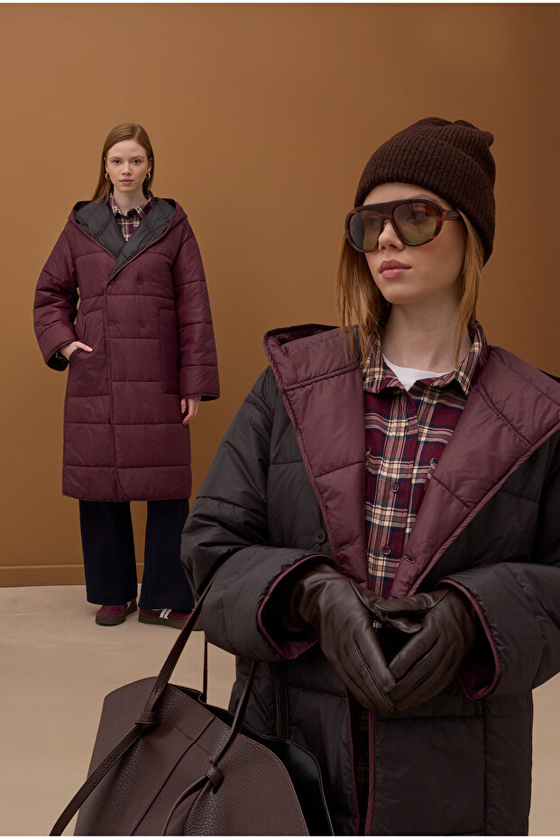 Double-Sided Inflatable Coat Burgundy-Acid Brown