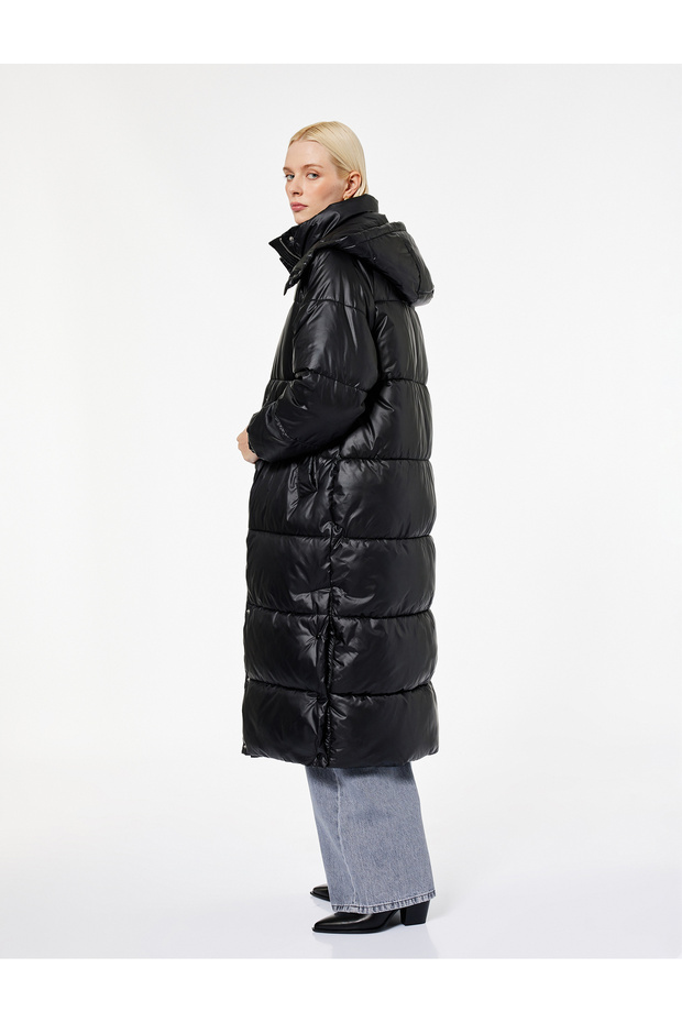 Zippered Detachable Hooded Long Sleeve Oversized Long Inflatable Coat