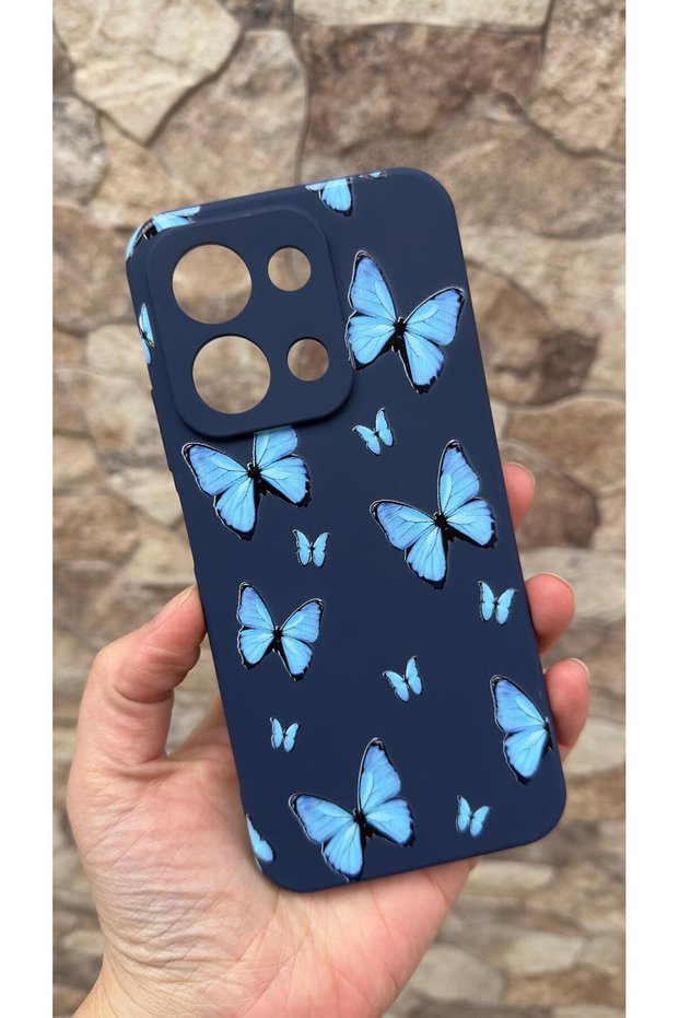 Redmi 15C Compatible Blue Butterfly Patterned Silicone Shock-Absorbing Classic Protective Rubber Case