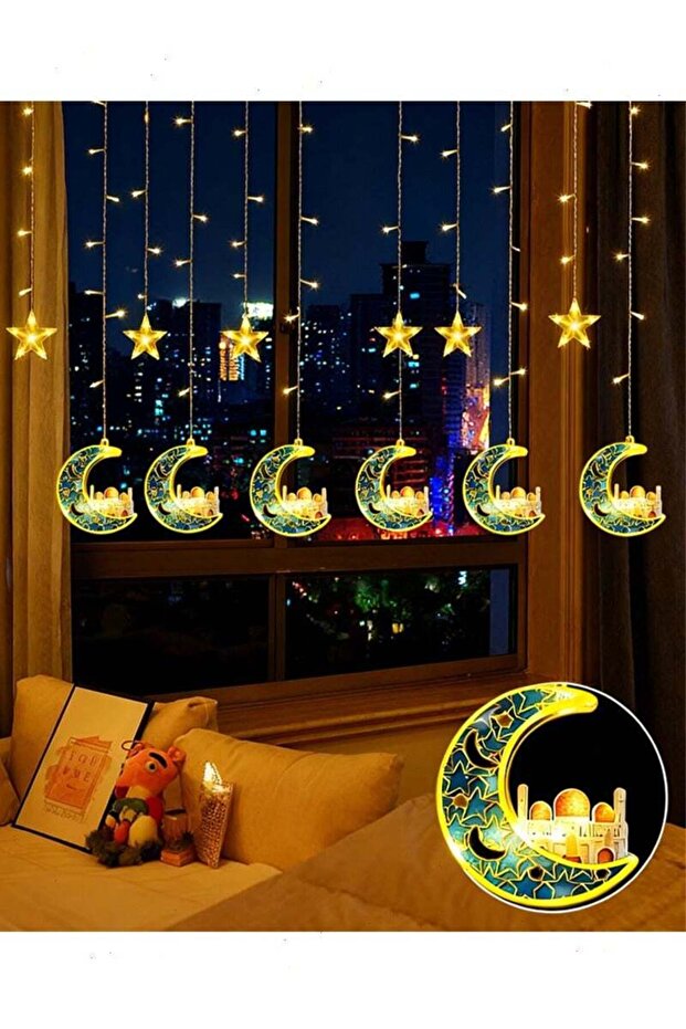 أضواء سلسلة LED لتزيين رمضان، 6 نجوم و6 أهلة - 1