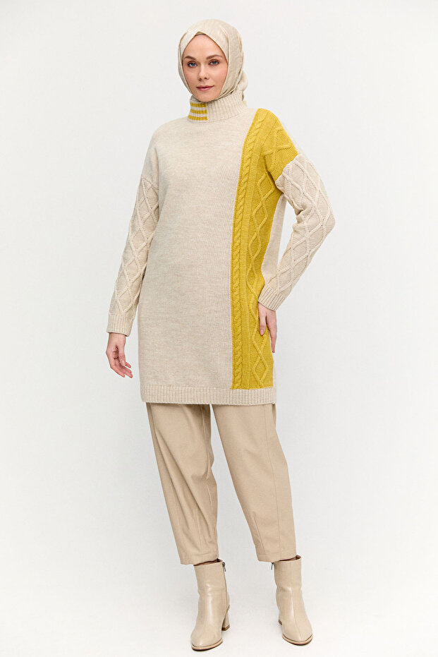 Çift Renkli Oversize Triko Tunik - 2