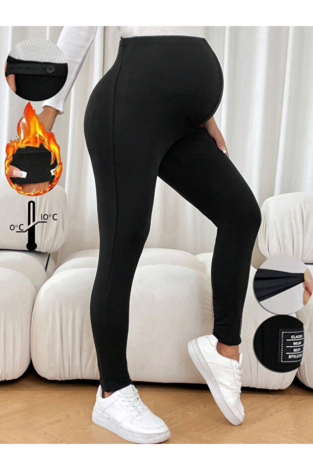Women Solid Fleece-Lined Maternity Leggings