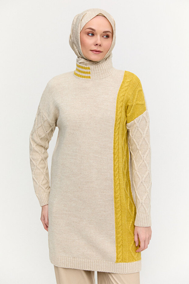 Çift Renkli Oversize Triko Tunik - 3