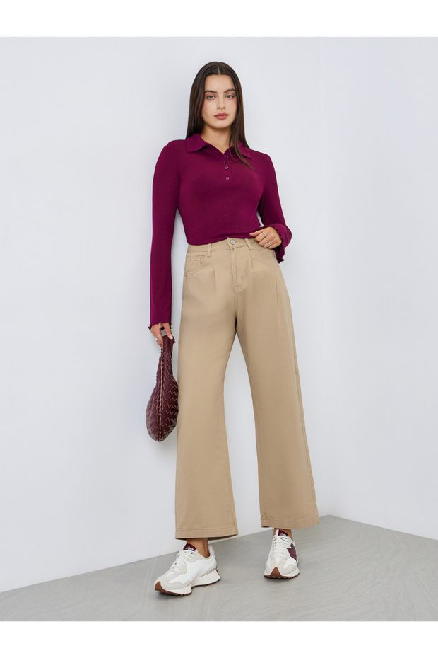 Women Beige Wide Leg Mid Rise Jeans