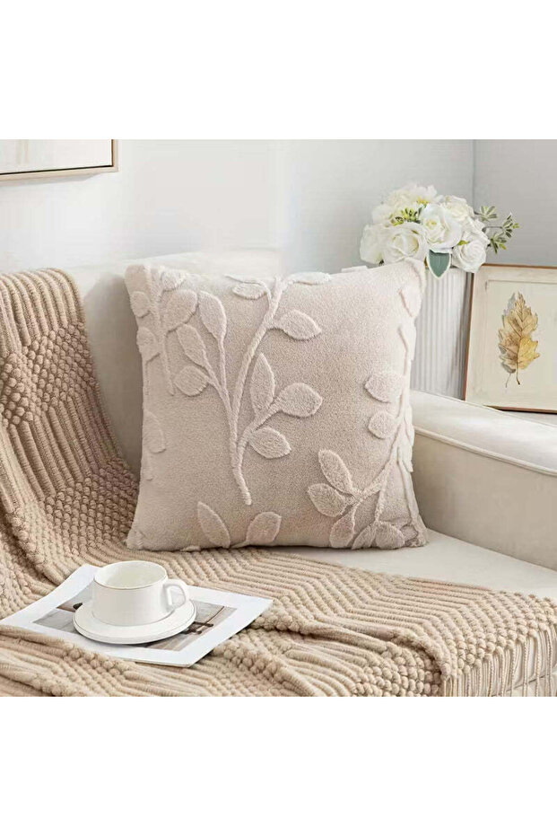 2D flat printing Soft Faux Rabbit Fur Throw Pillow Cover with Branch Pattern Set of 01 Pcs