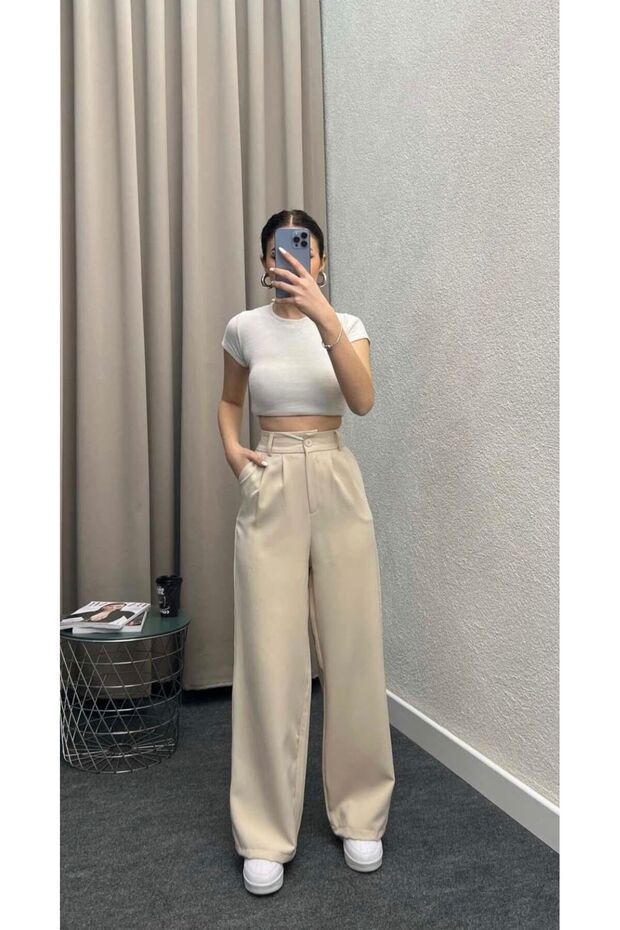 خصر عالي بيسك بنطلون واسع الأرجل - 2