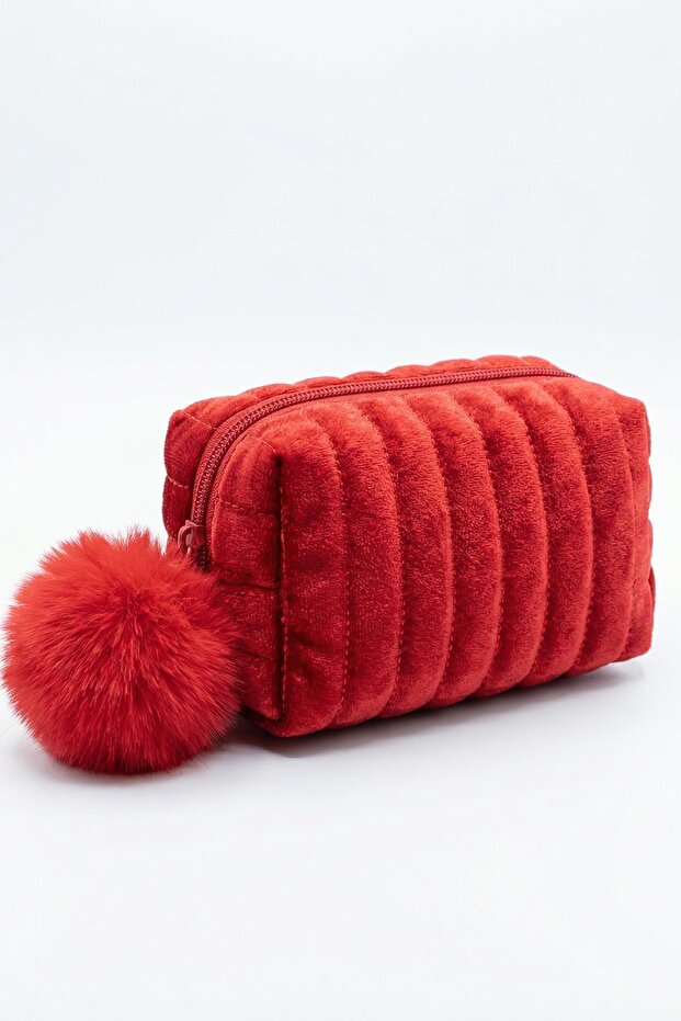 Pompom Makeup Bag Red 9230 - 1