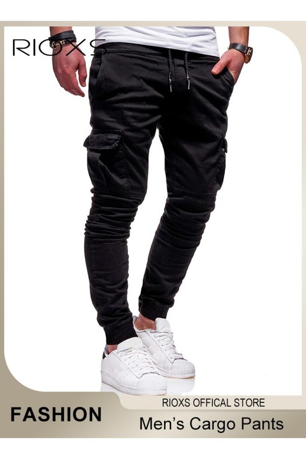 Men's Cargo Pants, Baggy Fit Tapered Cargo Pants For Men, Casual Sports Trousers, Drawstring Athleti