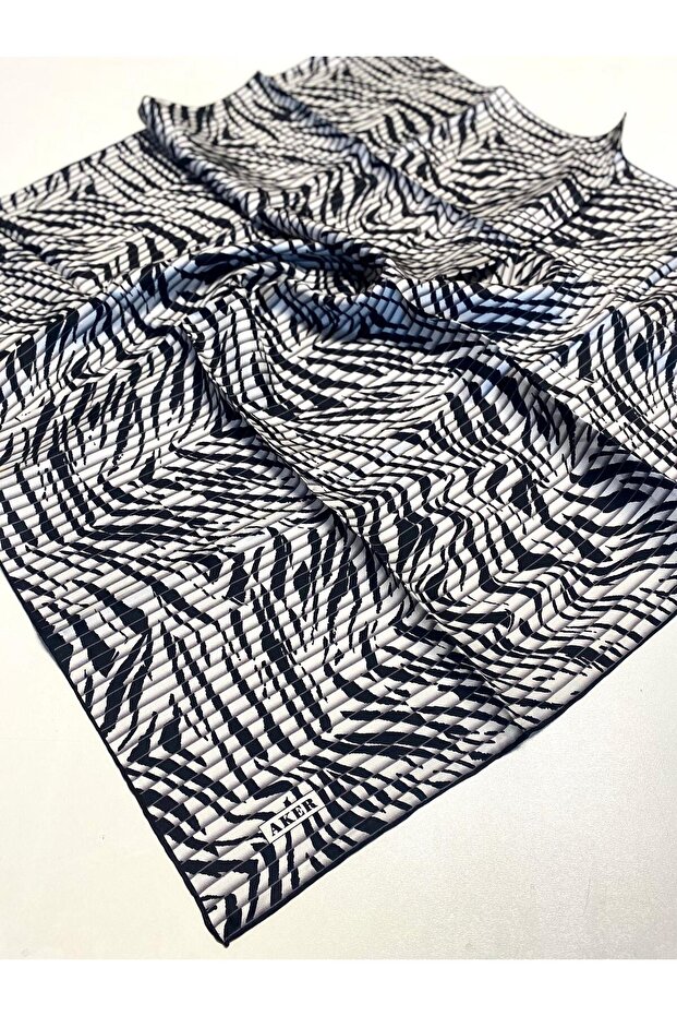 Tivil Silk Scarf 52936 Black Gray Zebra Pattern