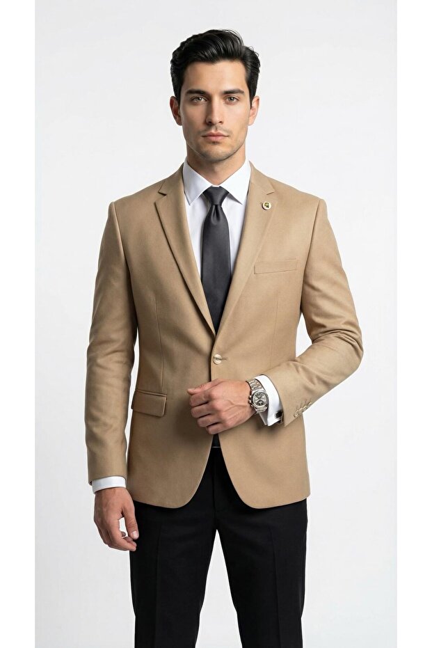 Men's Blazer Jacket Twill Woven Stretch Fabric Notch Collar 1-Button Double Vent Slim Fit