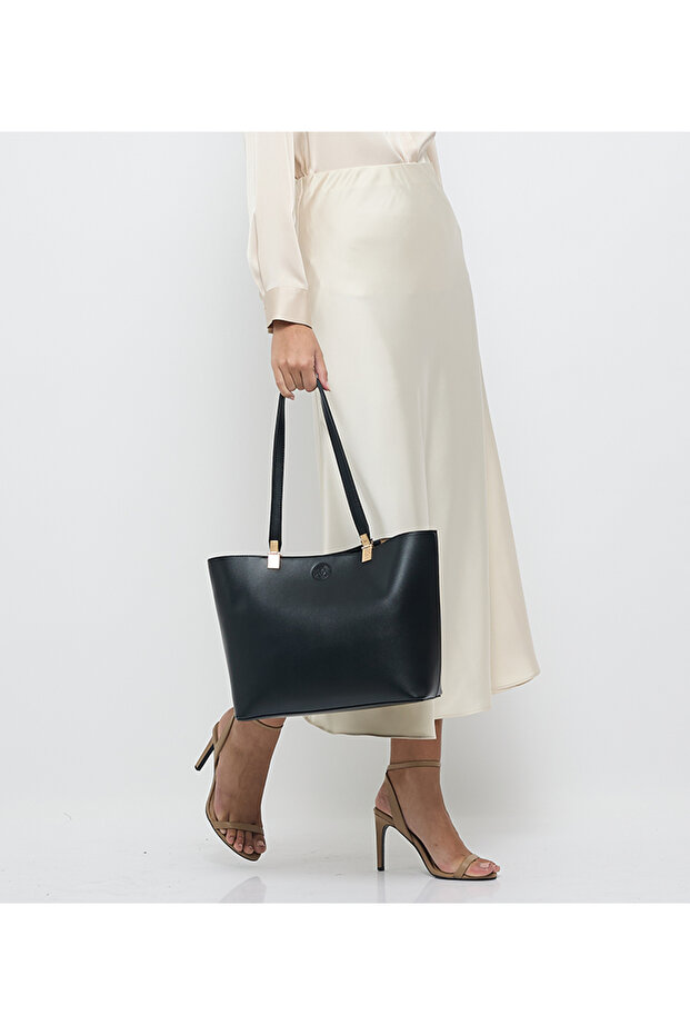 Solid Pu Zip Closure Tote Bag - 2