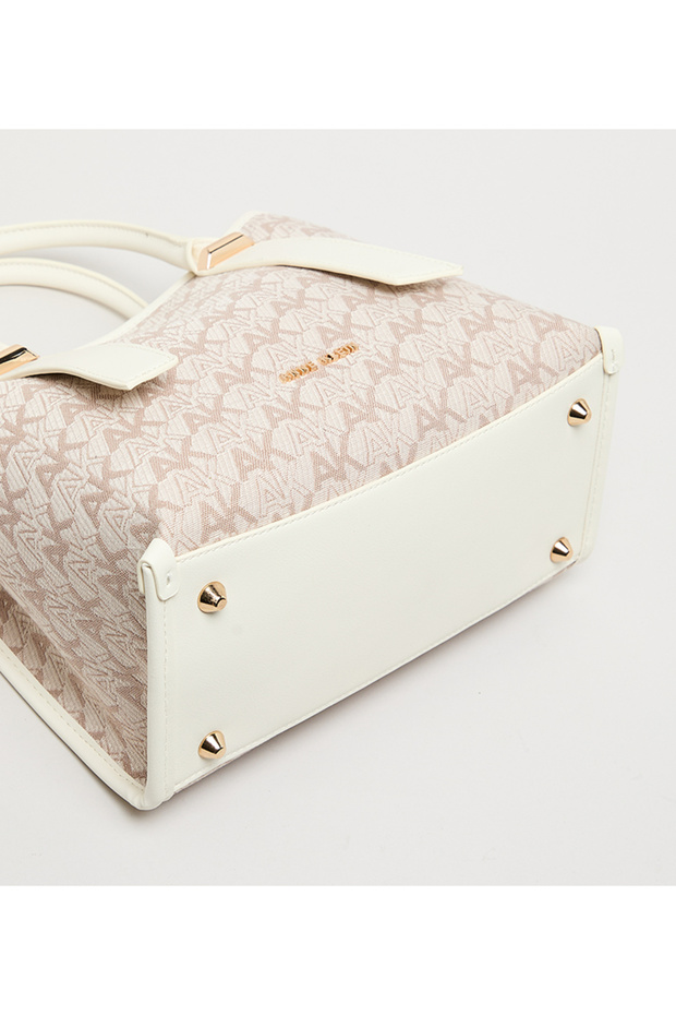 حقيبة تسوق من الجلد الصناعي بنقشة الأحرف الأولى - 6