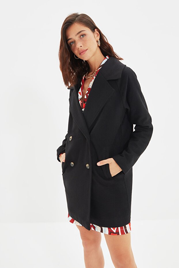 Black Wool Stamp Coat TWOAW21KB0017