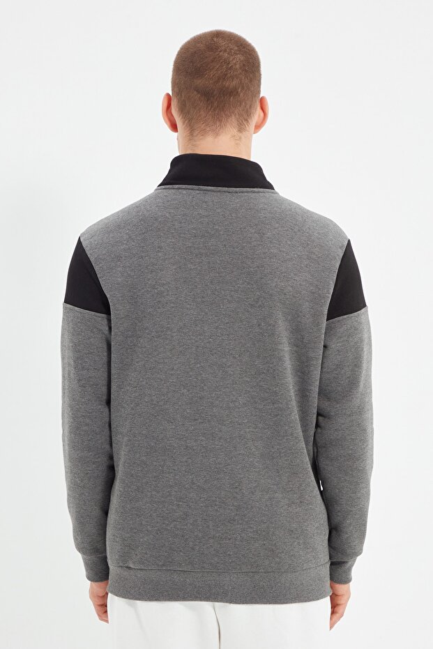 Antracitová mikina Regular/Normal střih na zip s fleecem uvnitř/teplý svetr TMNAW22SW0720 - 6