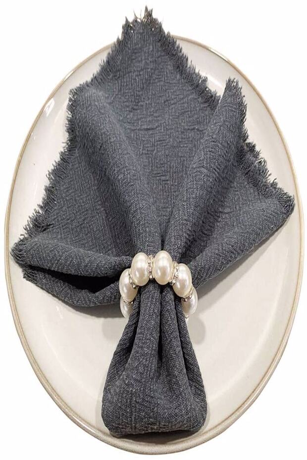 6 Adet Taş Detaylı İnci Peçete Yüzüğü - 4