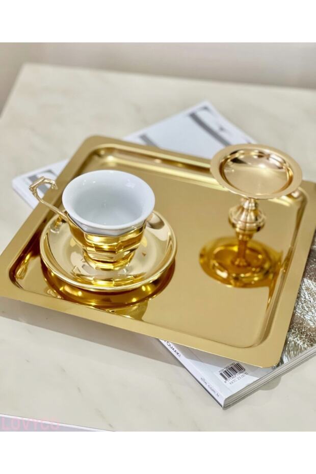 Gold Square 21x21cm Presentation Tray Gold Color Metal Tray, 100% Titanium Plated