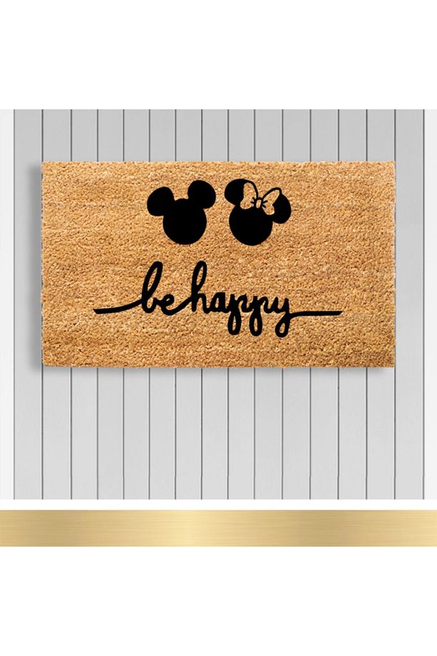, Design Koko Kapı Önü Paspas / Pvc Taban / Model; Mickey Head - Be Happy - 1