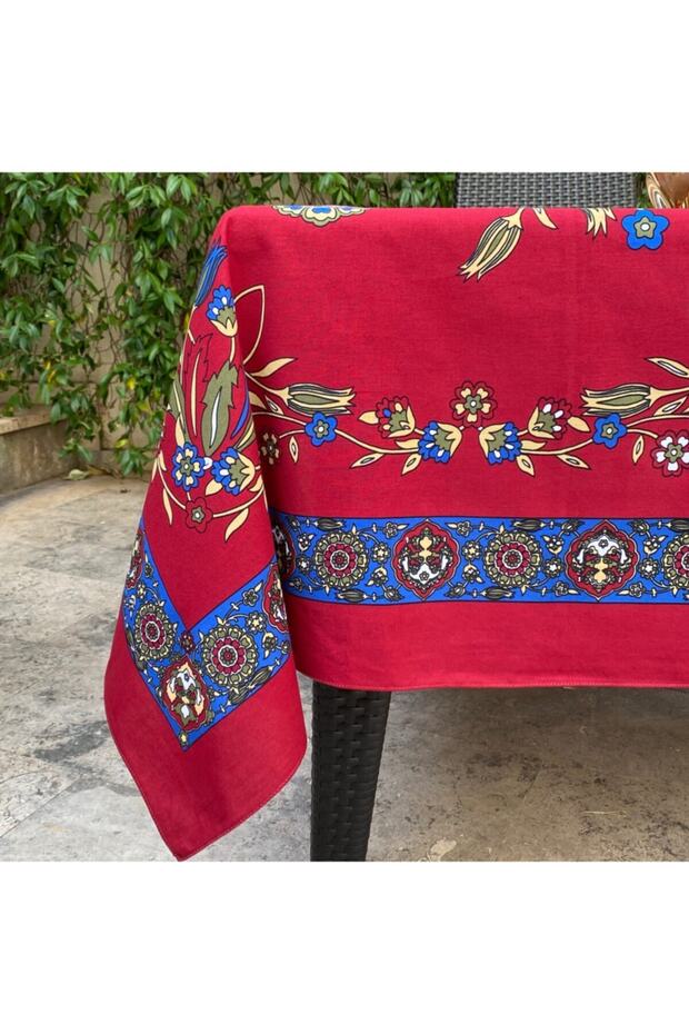 Red Tulip Patterned Square Tablecloth - 4