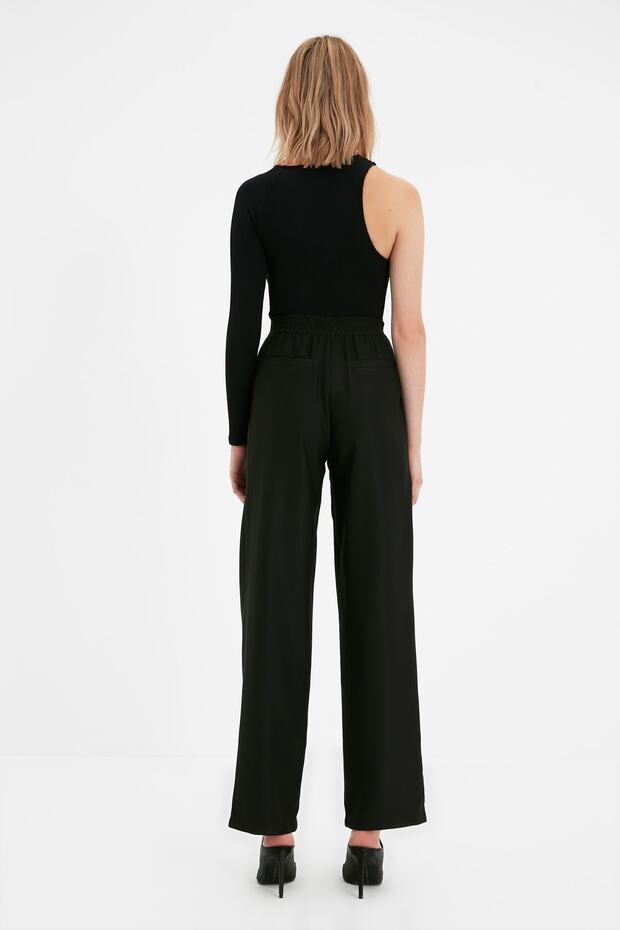 Siyah Straight/Düz Kesim Dokuma Kumaş Pantolon TWOAW22PL0321 - 7