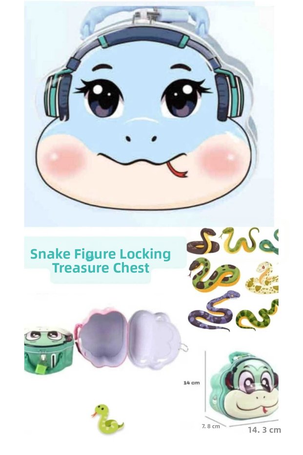 Metal Piggy Bank with Snake Figure, Bag and Lock, Cute Animal Children's Piggy Bank, Gift for Students 15cm